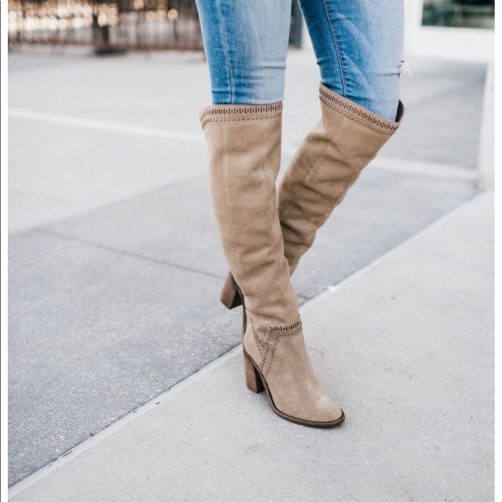 Vince Camuto over the knee suede tan boots